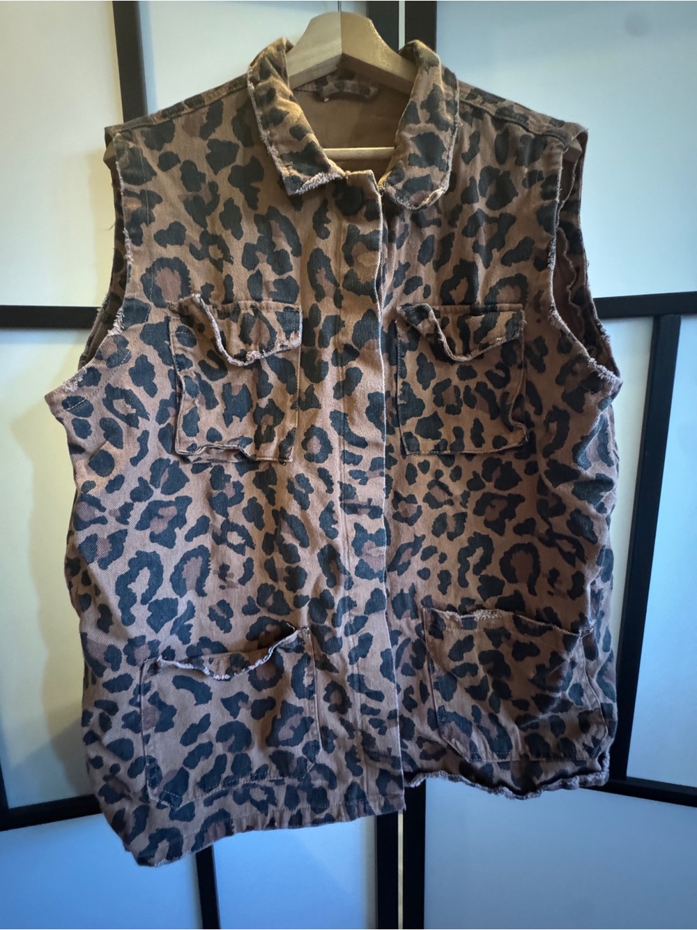 Leopard Print Brown Sleeveless Shirt Vest